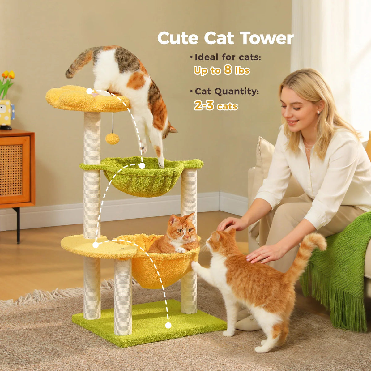 PAWZ Road Flower Cat Tree With Hammocks And Sisal Posts