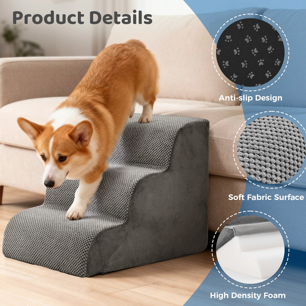 Ergonomic Curved Pet Foam Staircase Ramp For Small Canines Indoor