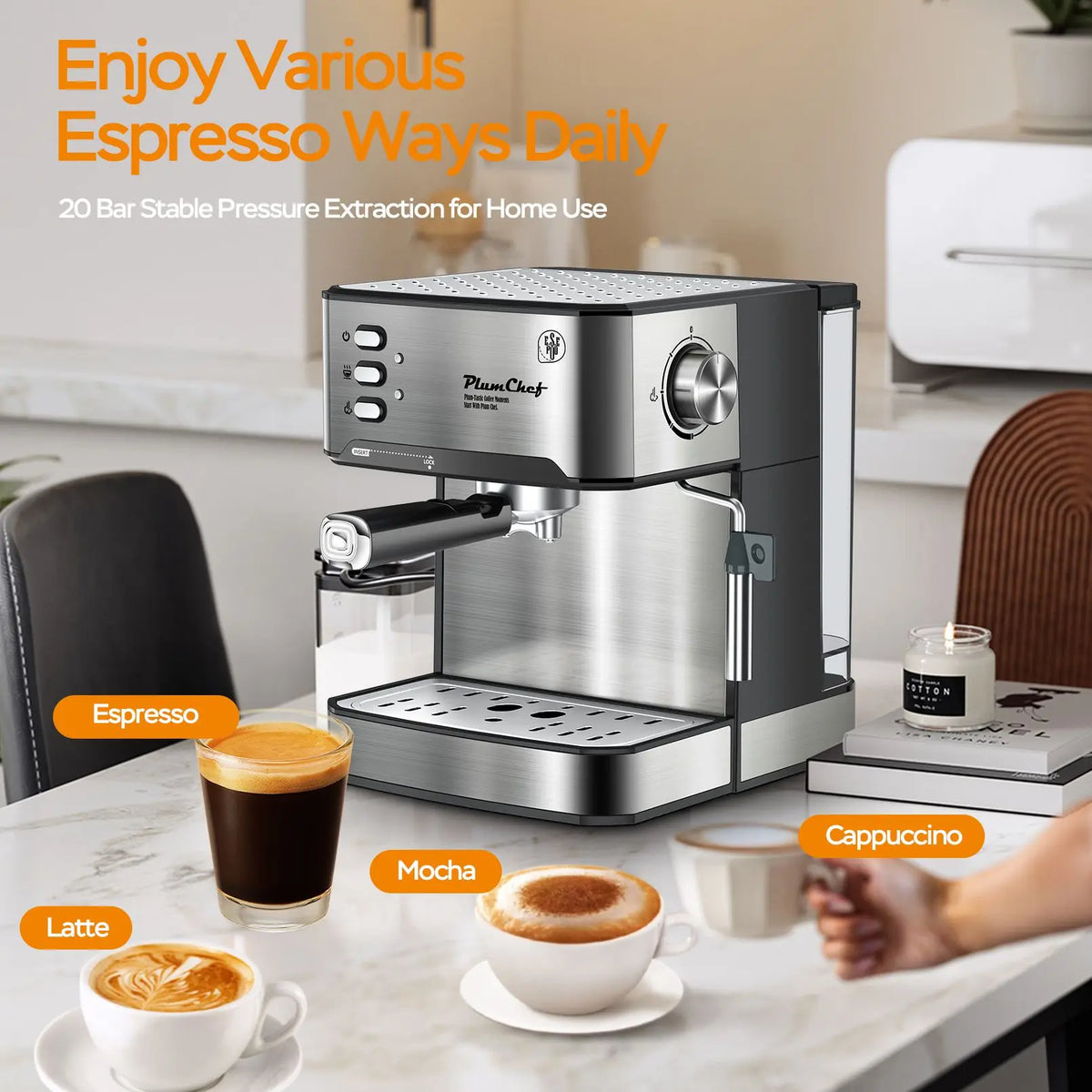 Espresso Machine 20 Bar Professional Compact Coffee Maker With Milk Frother