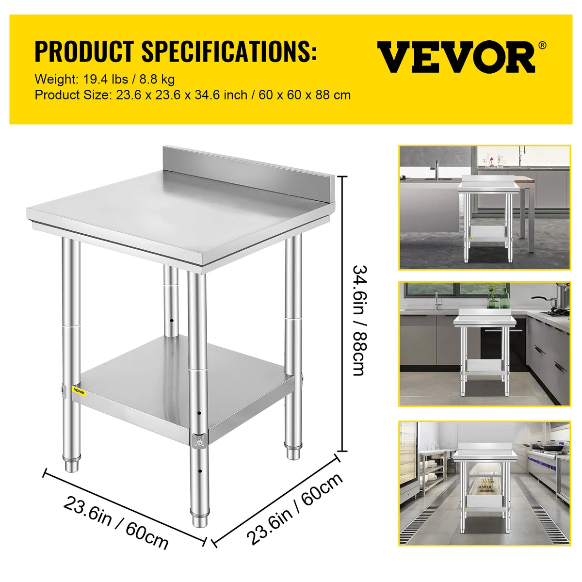 SucceBuy Stainless Steel Kitchen Workbench With Undershelf