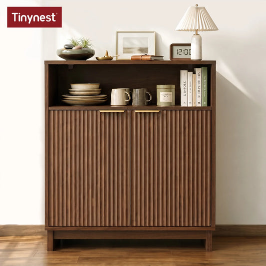TinyNest Mid Century Fluted Wood Sideboard Buffet Cabinet