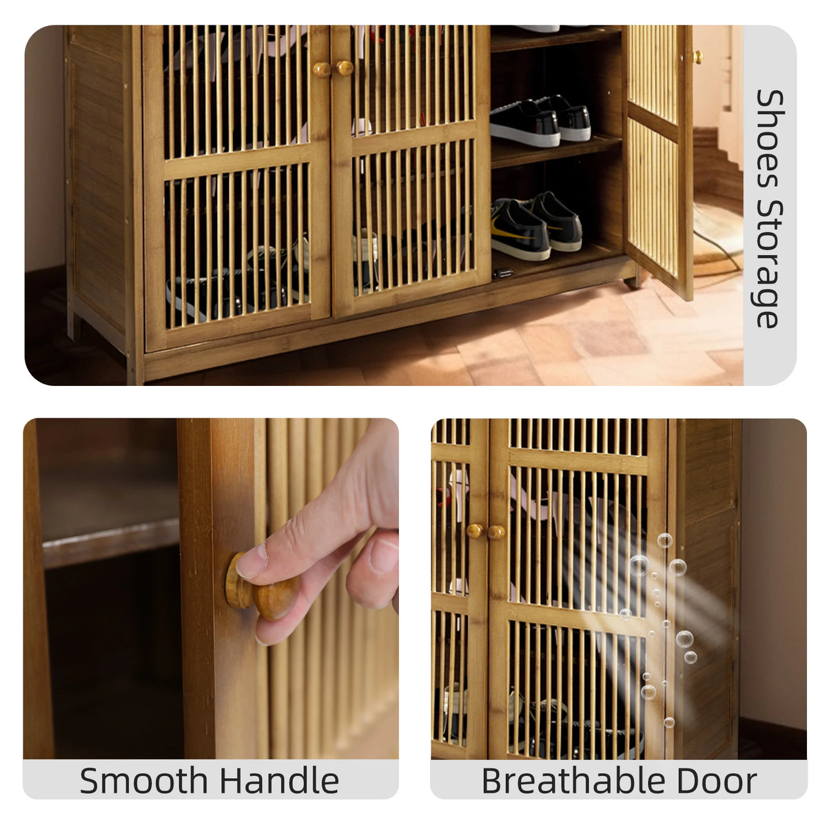 Tiered Bamboo Shoe Storage Cabinet With Open Door Organization
