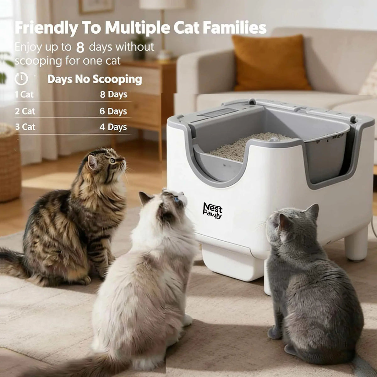 NestPawly M07 Self Cleaning Litter Box Open Top Cat Automatic Odor Control