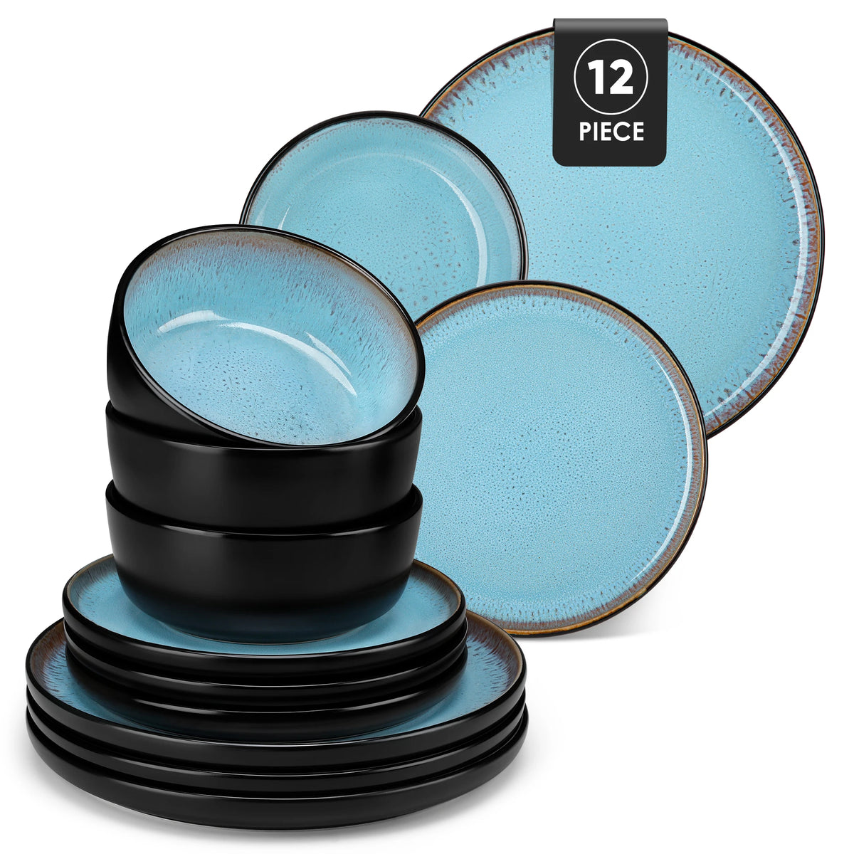 MalaCasa Ceramic Dinnerware Set With Glazed Stoneware Plates