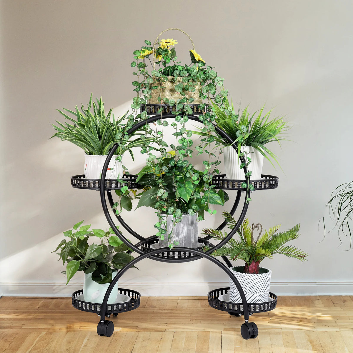 BINGOPAW 6-Tier Metal Plant Stand With Wheels For Indoor Outdoor