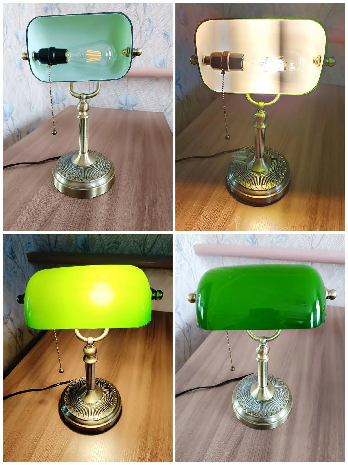 Glass Banker’s Desk Lamp With Zipper Switch Iron Body