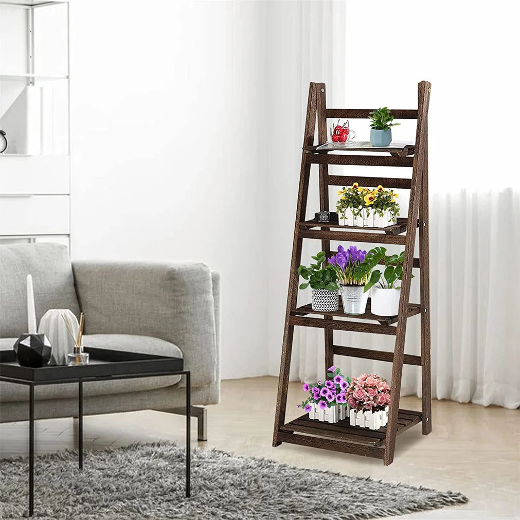 Folding Four Tier Ladder Shelf Display Rack For Indoor Use