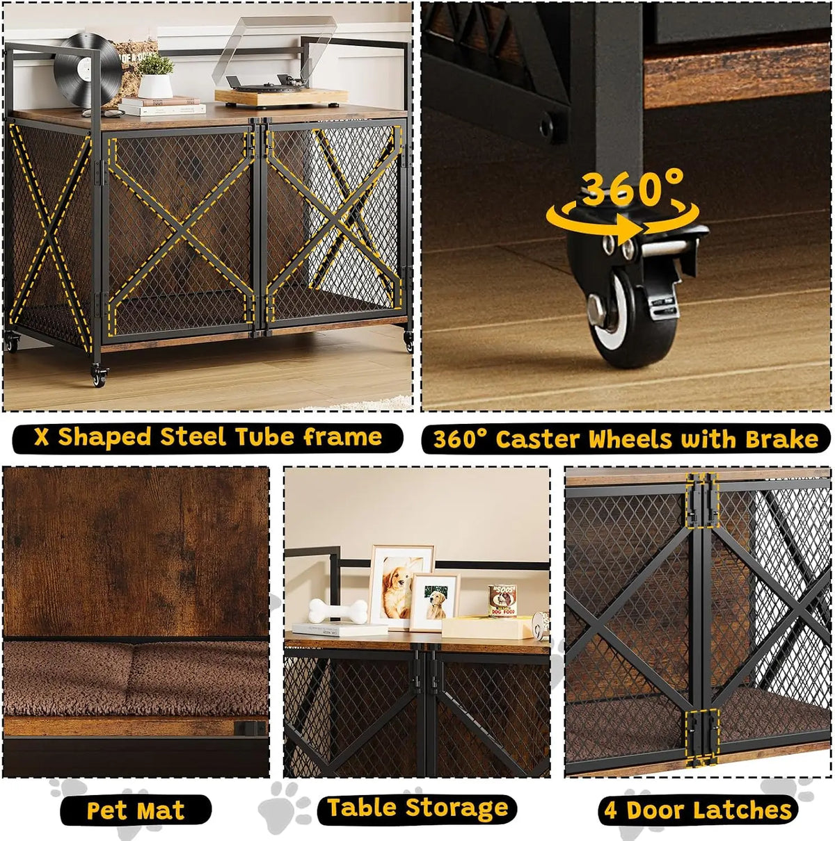 Garvee Heavy Duty Pet Crate With Wheels And Double Doors