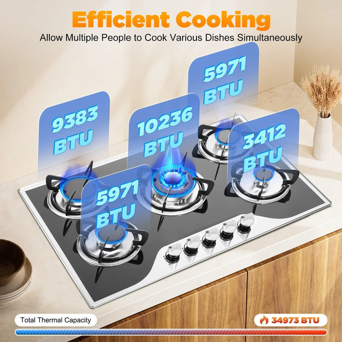 5 Burner Electronic Pulse Ignition Countertop Gas Stove