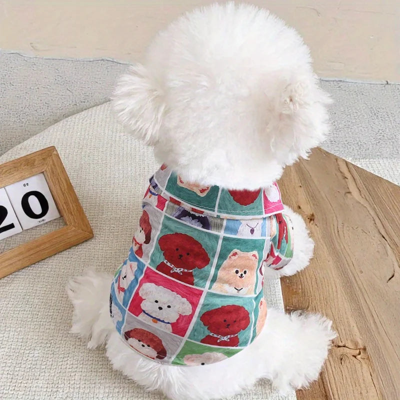 Lightweight Breathable Cartoon Plaid Puppy Shirt For Teddy Bichon