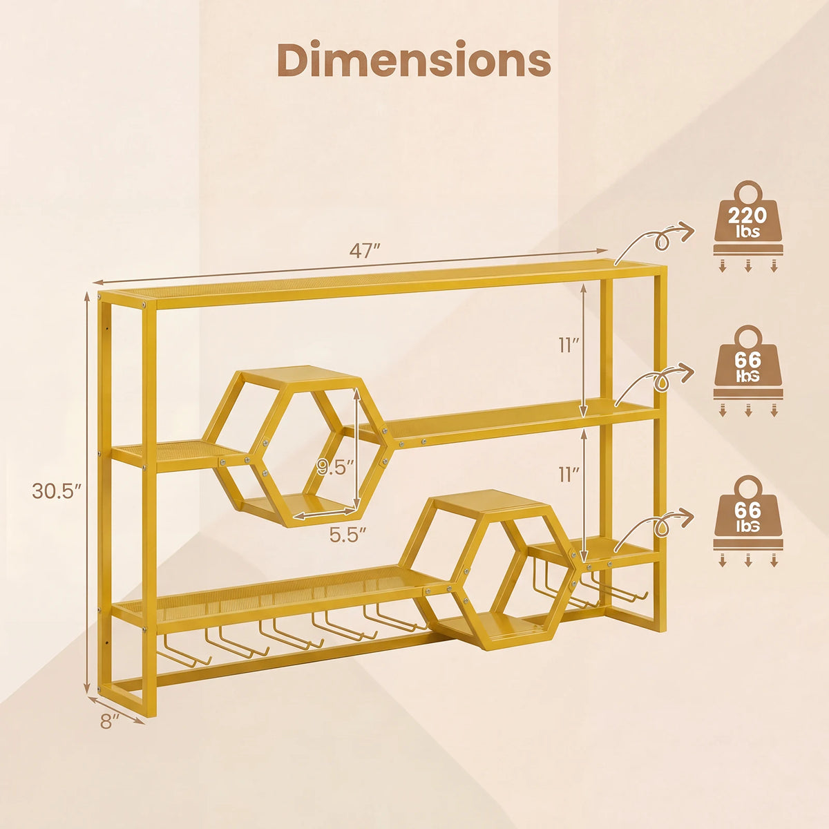HOMASIS Large Wall Mounted Floating Bar Wine Rack With Glass Holder
