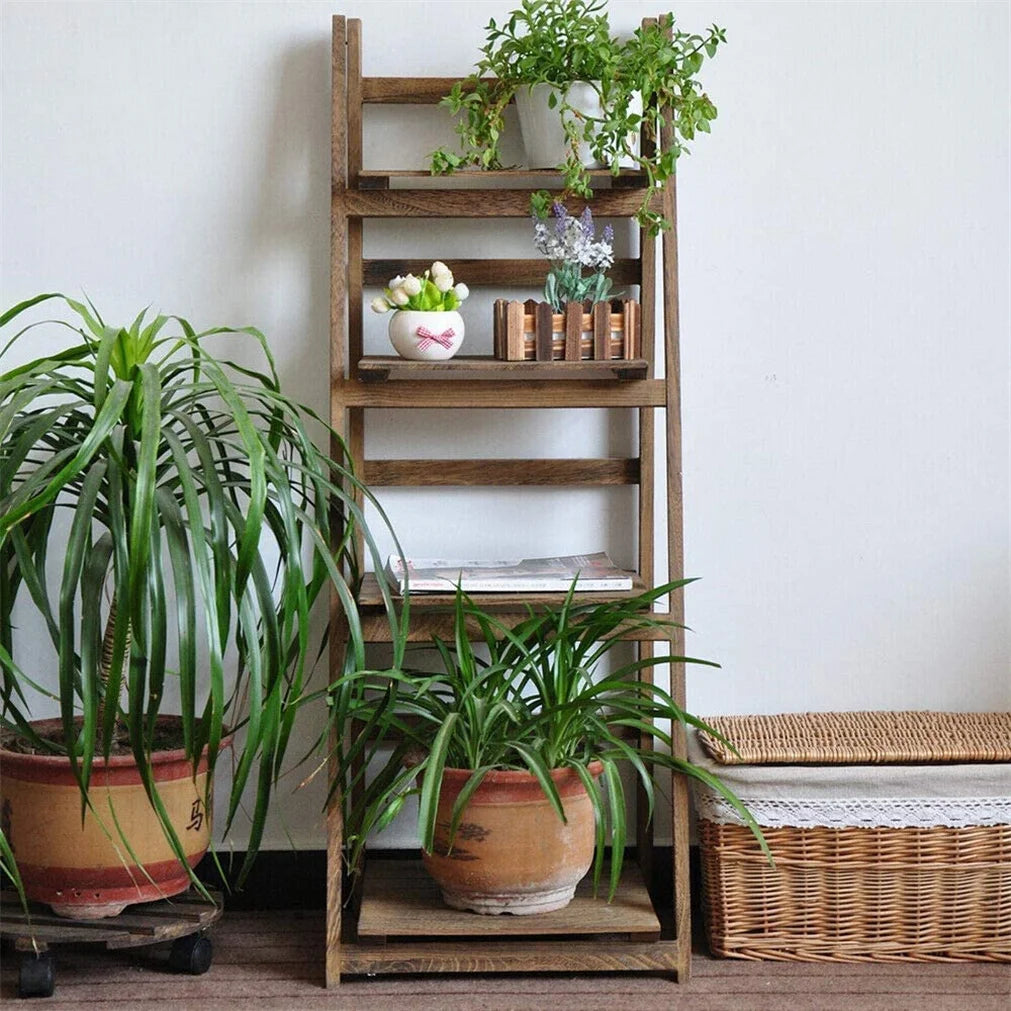 Folding Four Tier Ladder Shelf Display Rack For Indoor Use