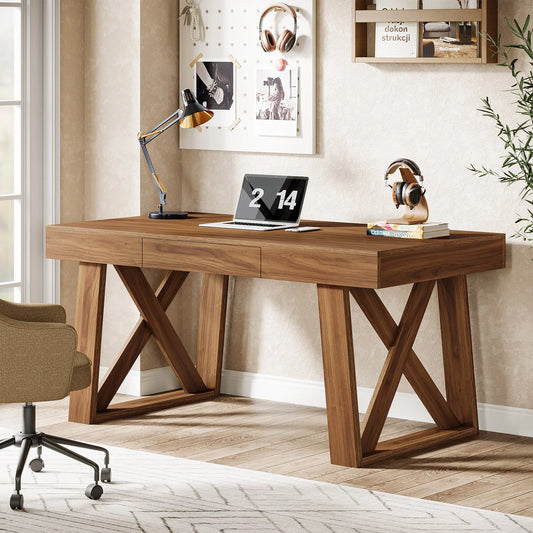 Tribesigns Wooden Farmhouse Office Desk With Storage Drawer