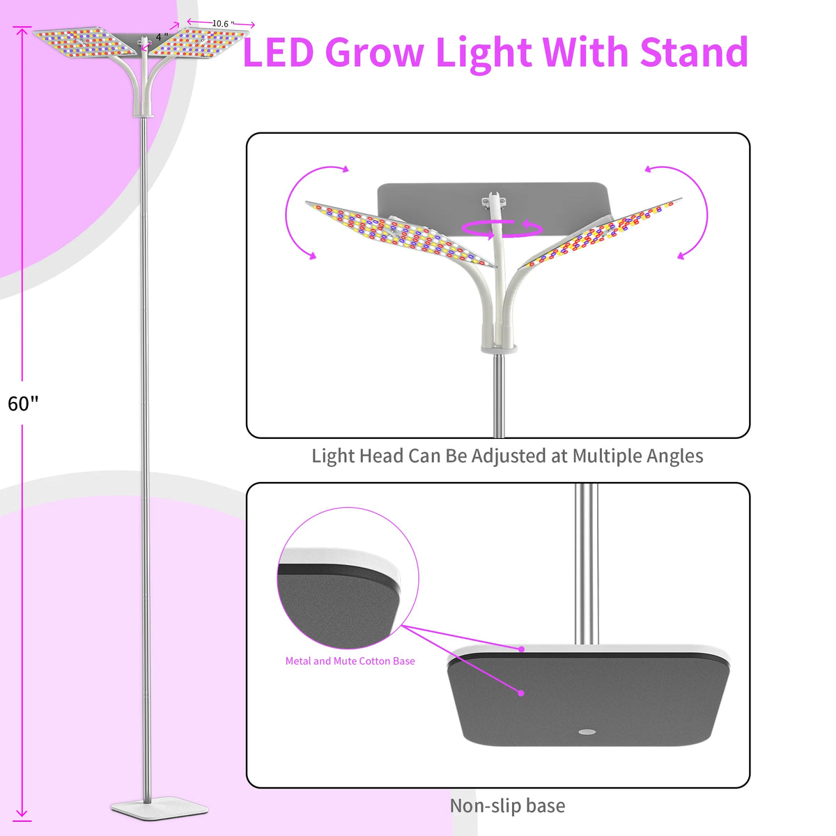 Three Head Full Spectrum LED Grow Light With Stand