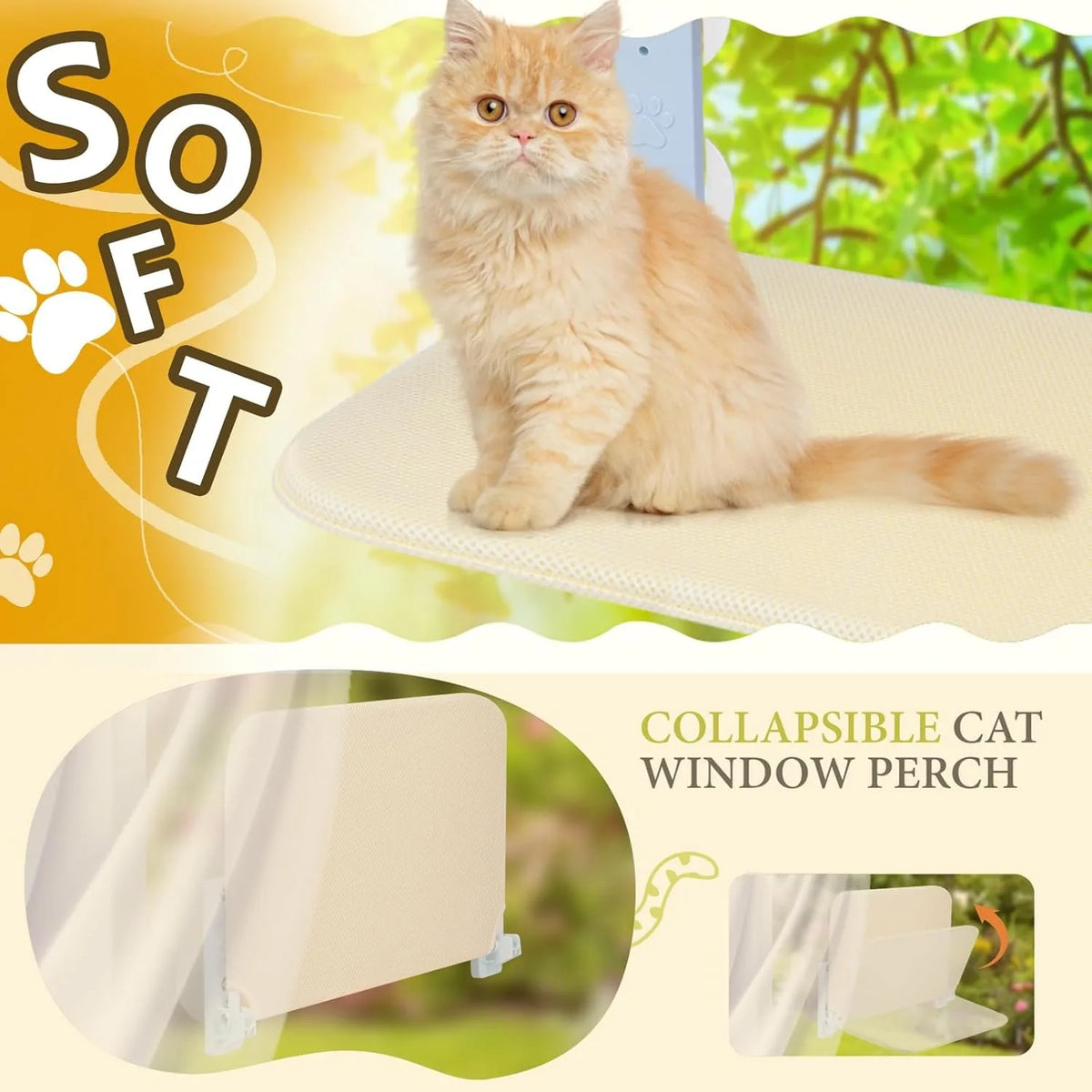 Foldable Window Cat Hammock Bed With Four Strong Suction Cups