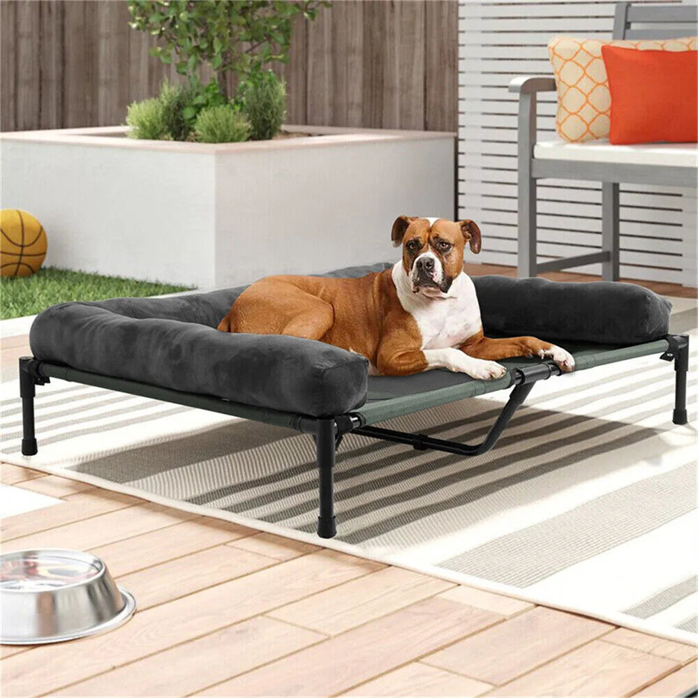 BORWART Outdoor Raised Dog Bed With Cooling Breathable Mat Plush